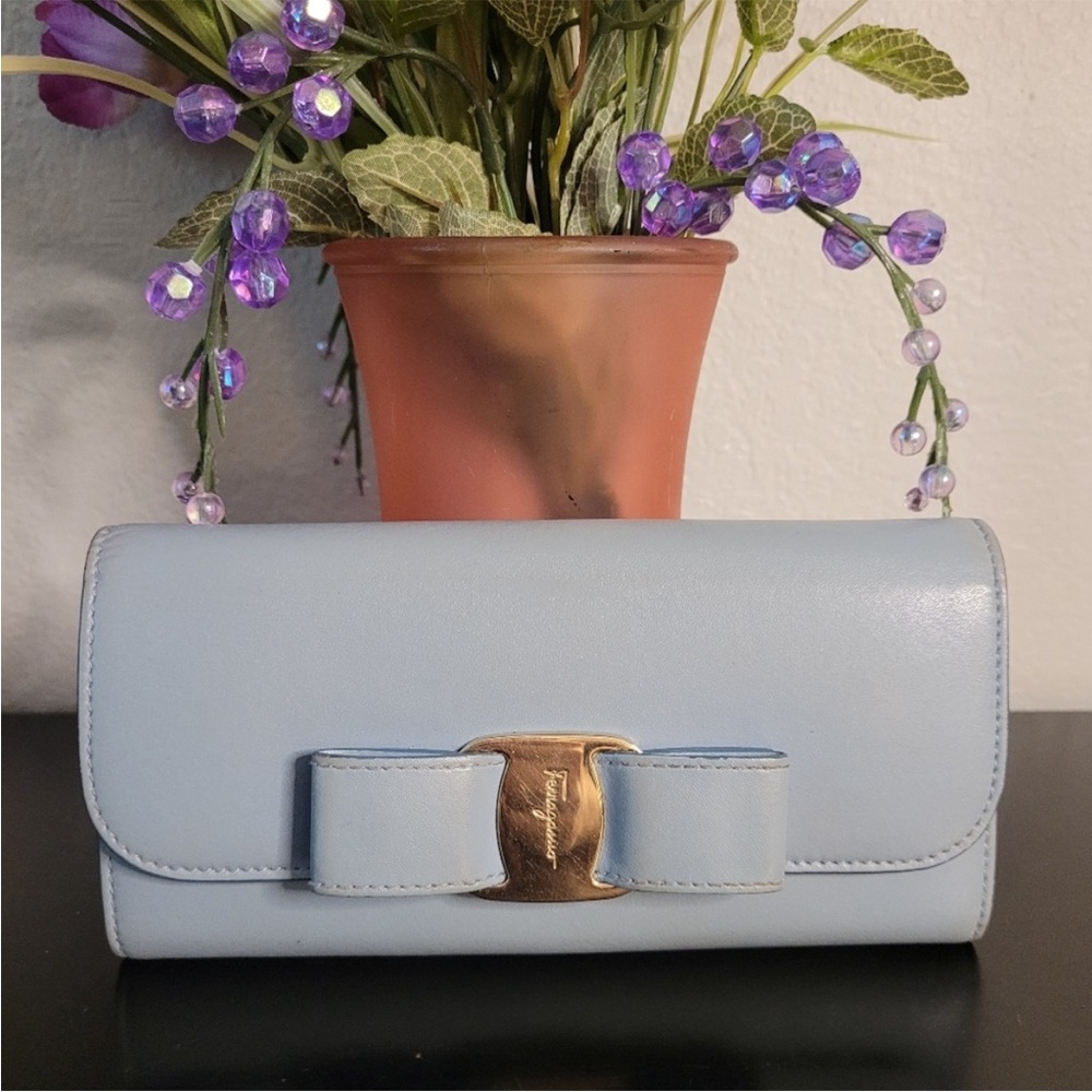 Previously loved Salvatore Ferragamo long wallet in Baby Blue